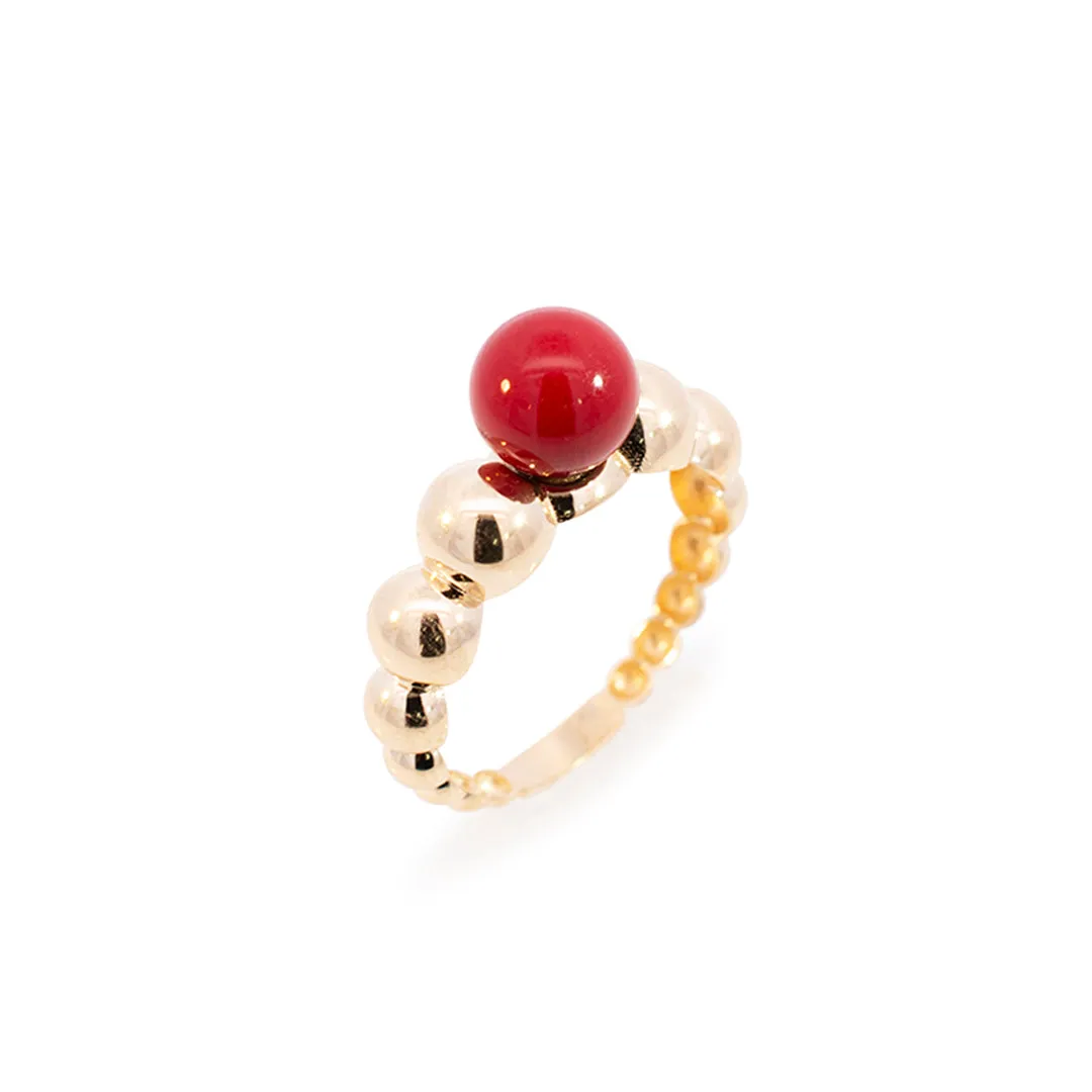 Ladies 18K Yellow Gold Round Coral Bead Cocktail Ring/Band 0.94TCW