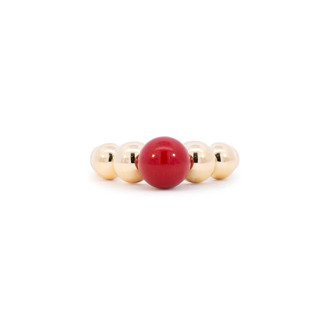 Ladies 18K Yellow Gold Round Coral Bead Cocktail Ring/Band 0.94TCW