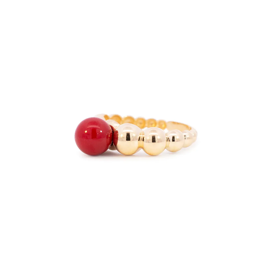 Ladies 18K Yellow Gold Round Coral Bead Cocktail Ring/Band 0.94TCW