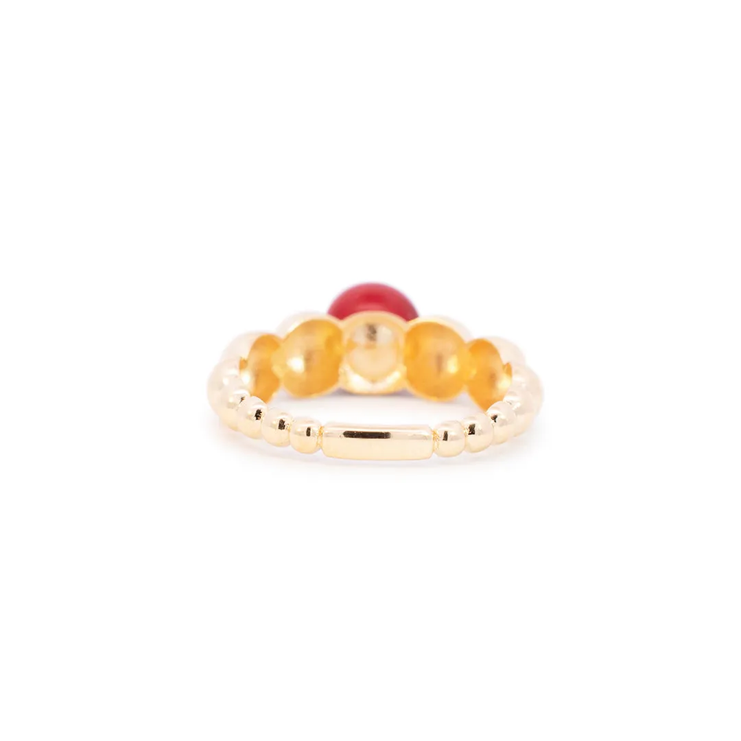 Ladies 18K Yellow Gold Round Coral Bead Cocktail Ring/Band 0.94TCW