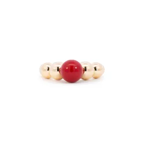 Ladies 18K Yellow Gold Round Coral Bead Cocktail Ring/Band 0.94TCW