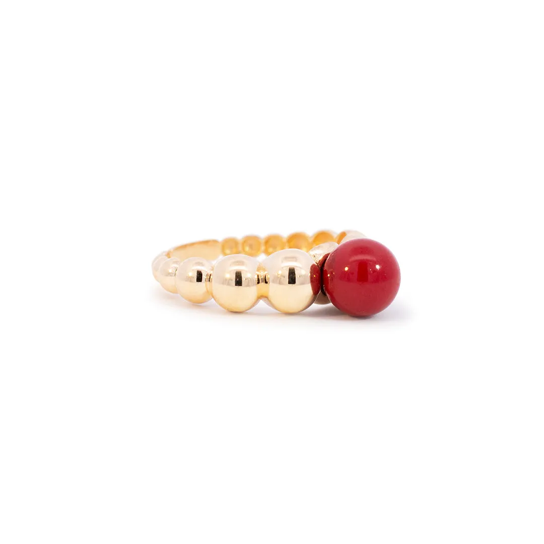 Ladies 18K Yellow Gold Round Coral Bead Cocktail Ring/Band 0.94TCW