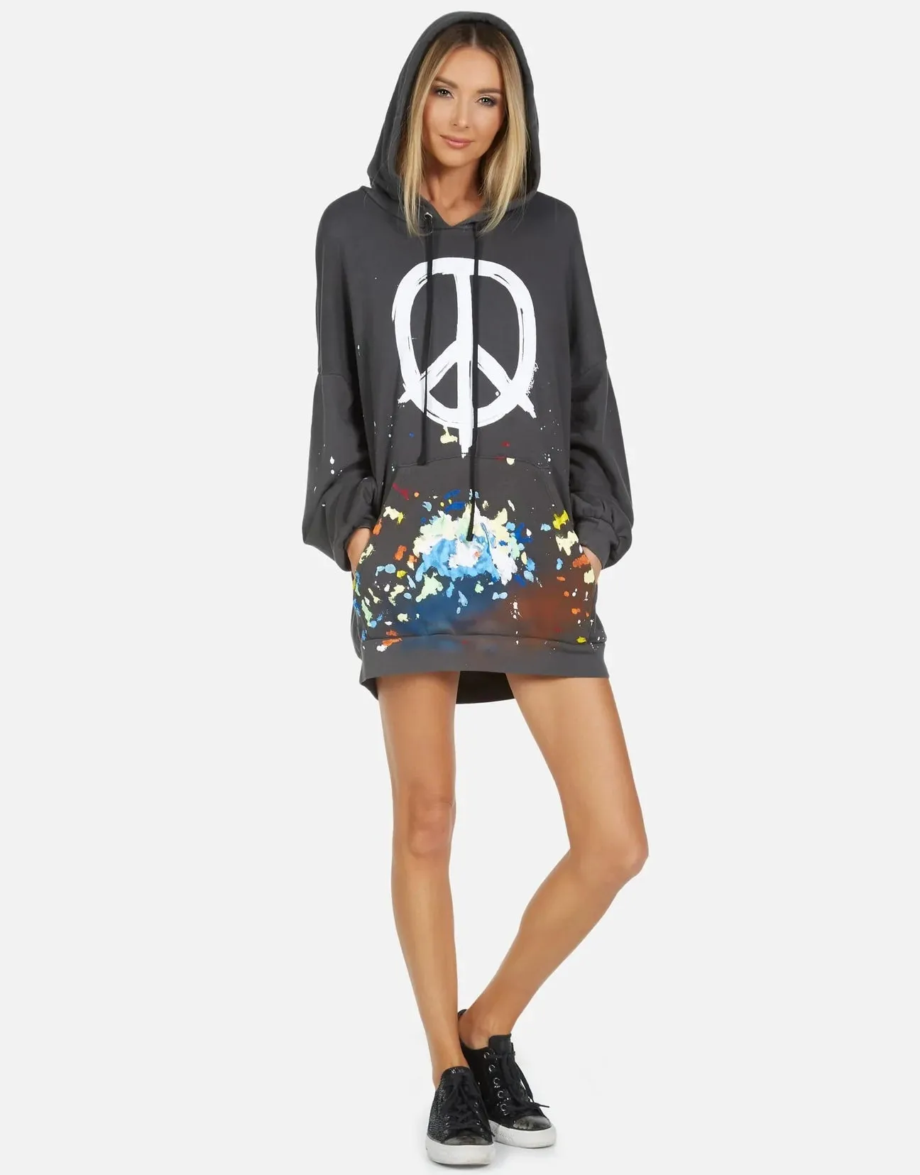 Lauren Moshi Desiree Brush Peace Hoodie Dress