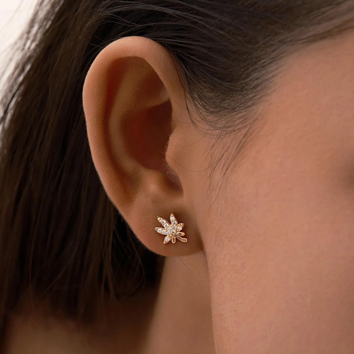 Leaf Pavé Earrings in 14kt Gold Over Sterling Silver