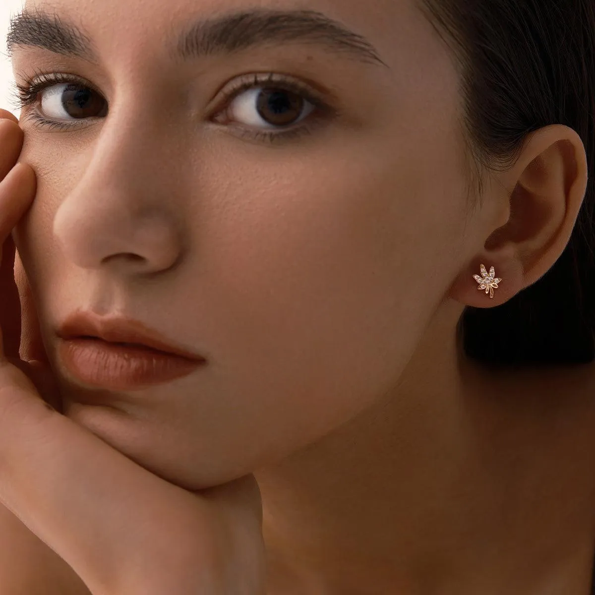 Leaf Pavé Earrings in 14kt Gold Over Sterling Silver