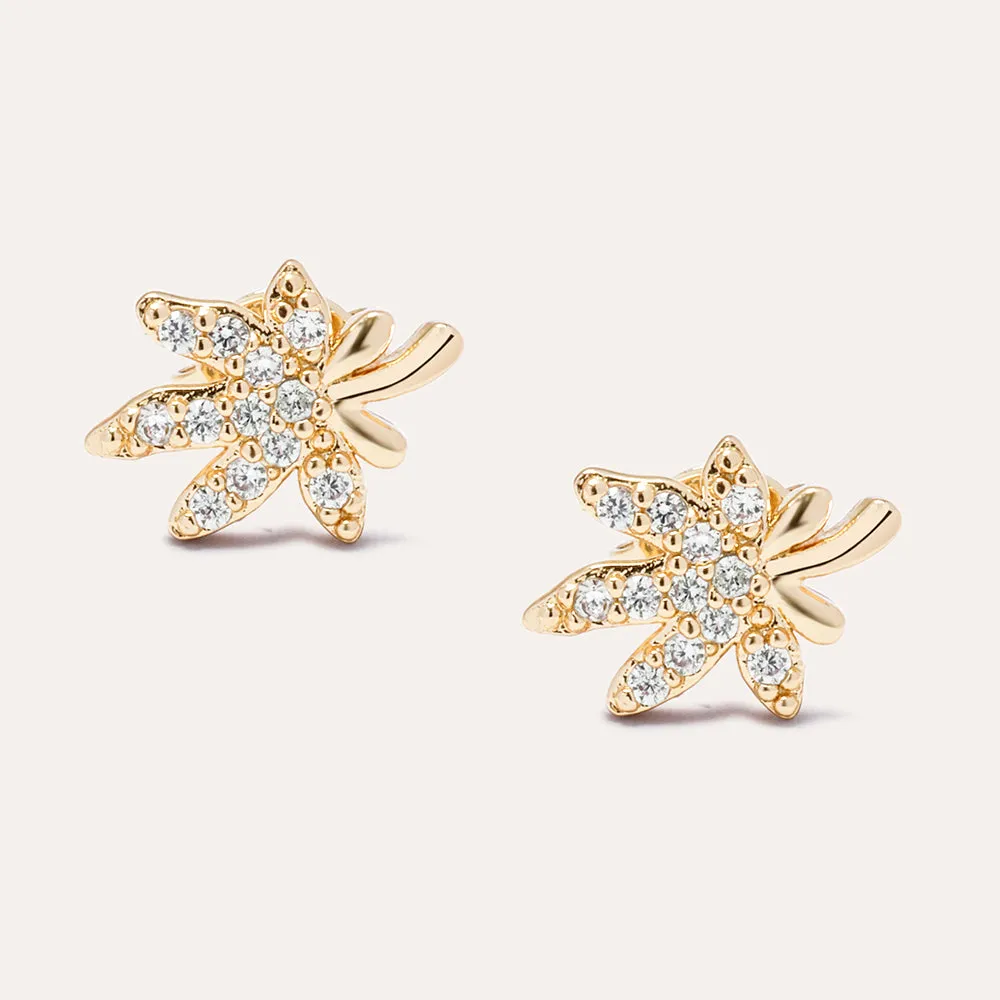 Leaf Pavé Earrings in 14kt Gold Over Sterling Silver