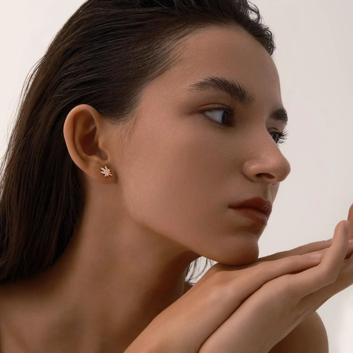 Leaf Pavé Earrings in 14kt Gold Over Sterling Silver