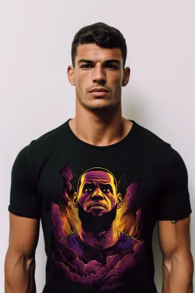 LeBron Psychedelic Comic Tee: Dark Amber & Purple Dreamscapes - Digital Graphics Basic T-shirt Black