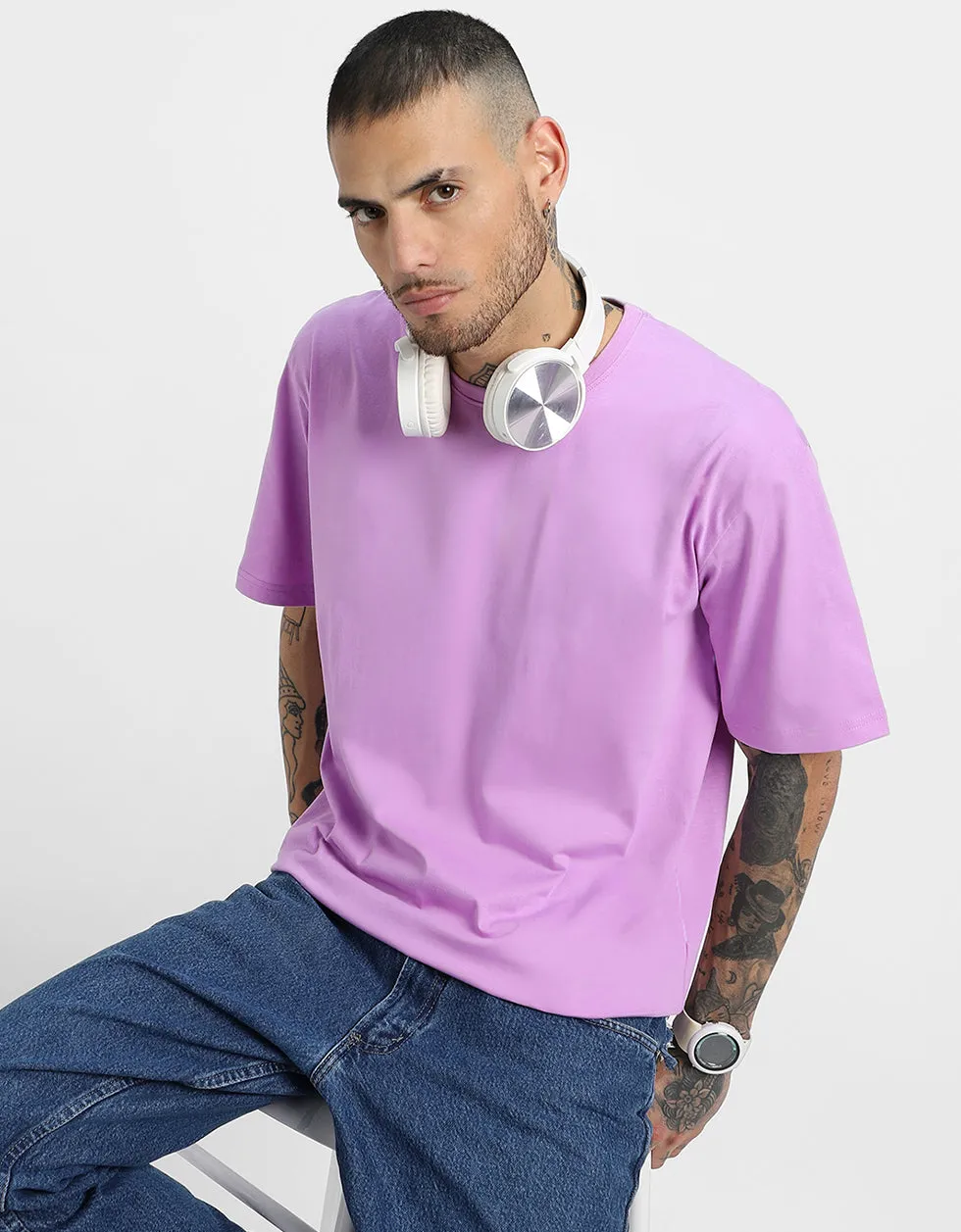 Lilac Solid Oversized Tshirt