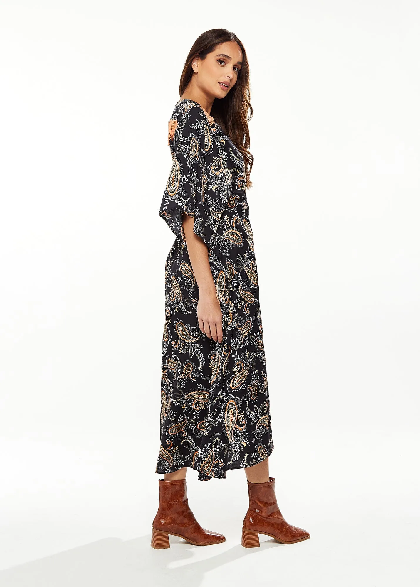 Liquorish Floral Print Wrap Dress With Lace Detail