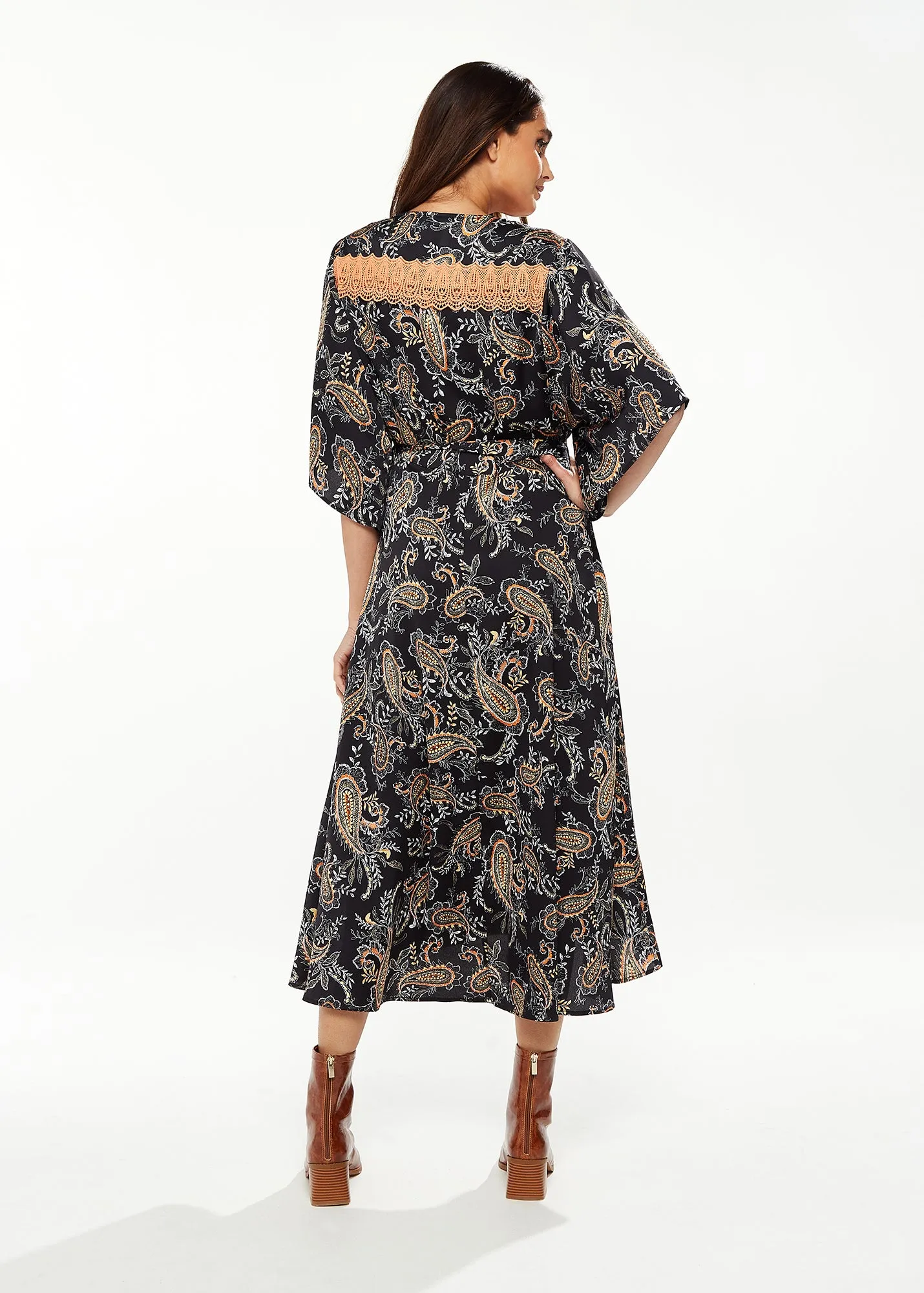 Liquorish Floral Print Wrap Dress With Lace Detail