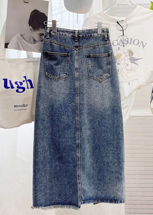 Loose Blue Side Open High Waist Denim Skirt Summer AB1023