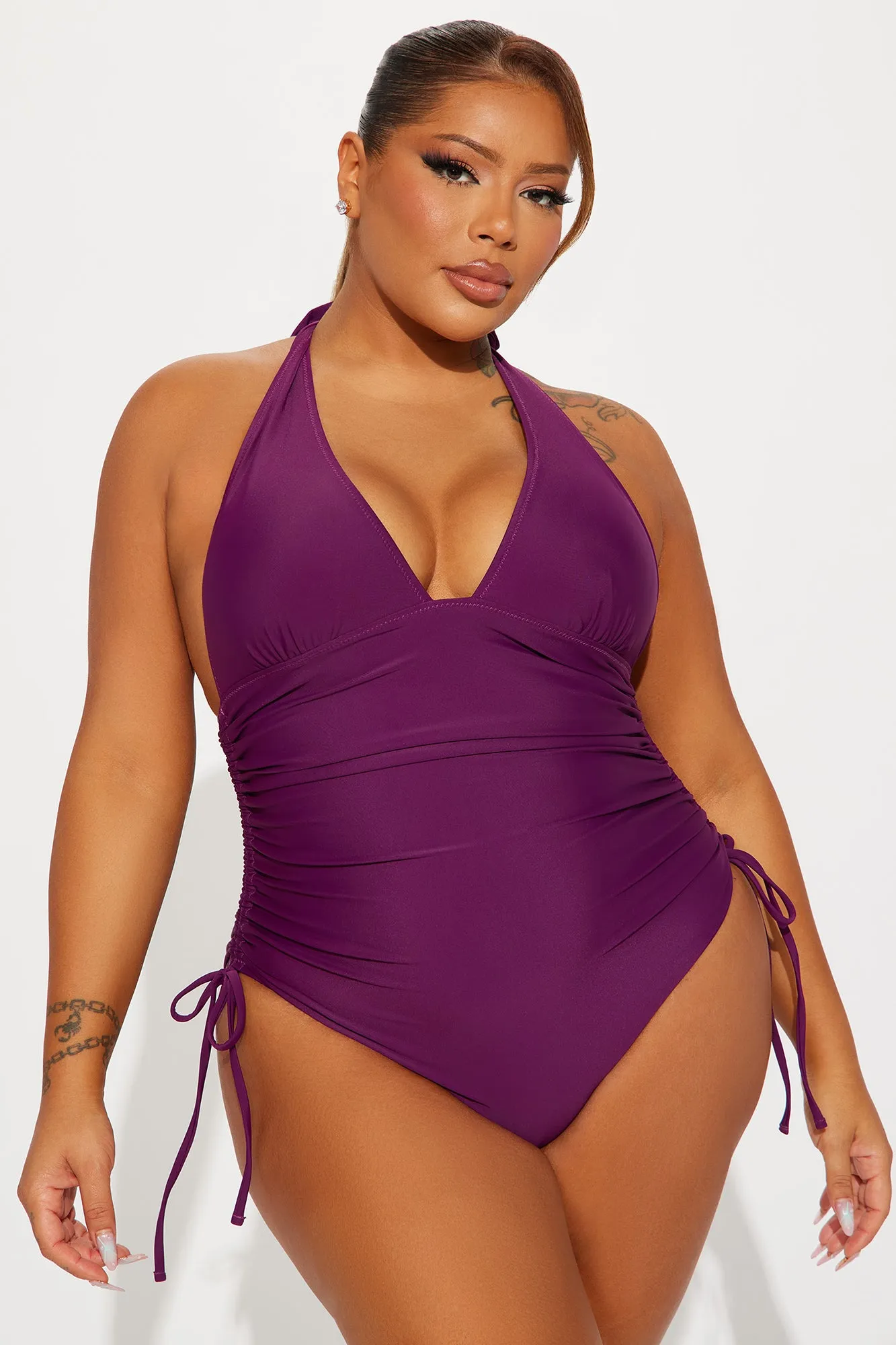 Lorraine V Neck 1 Piece Swimsuit - Purple