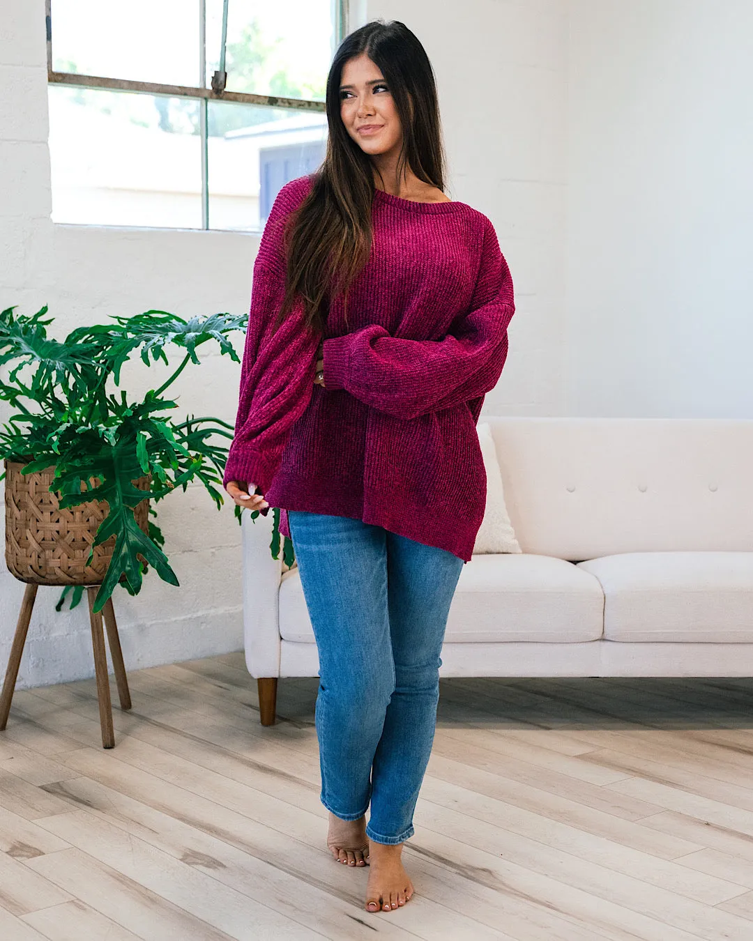 Lost Track Maroon Chenille Sweater