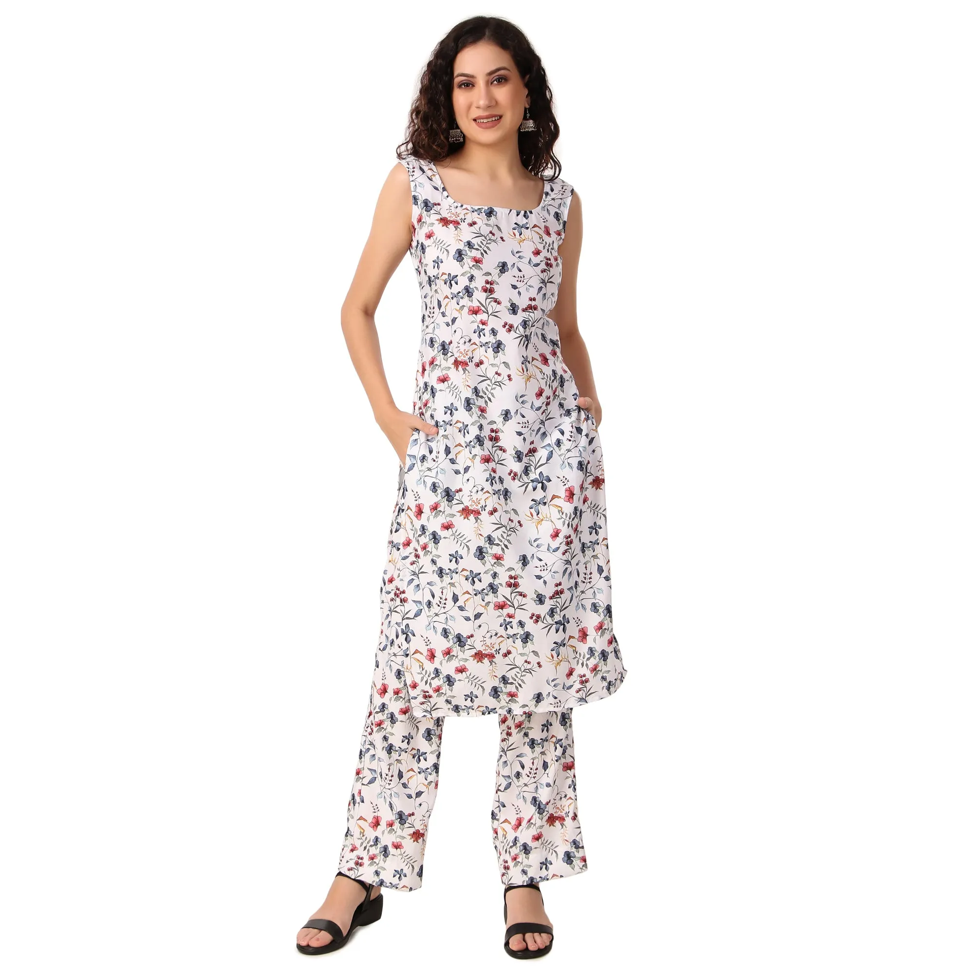 Magnetism Rayon white Floral Print Kurti