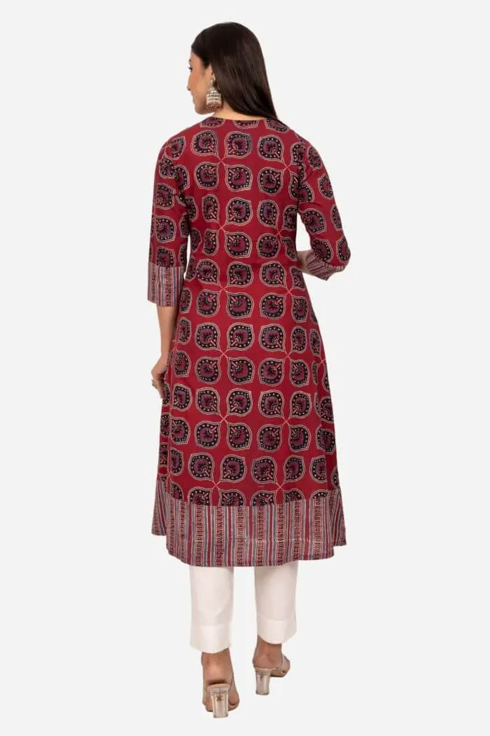 Maroon Ajrak Kurta