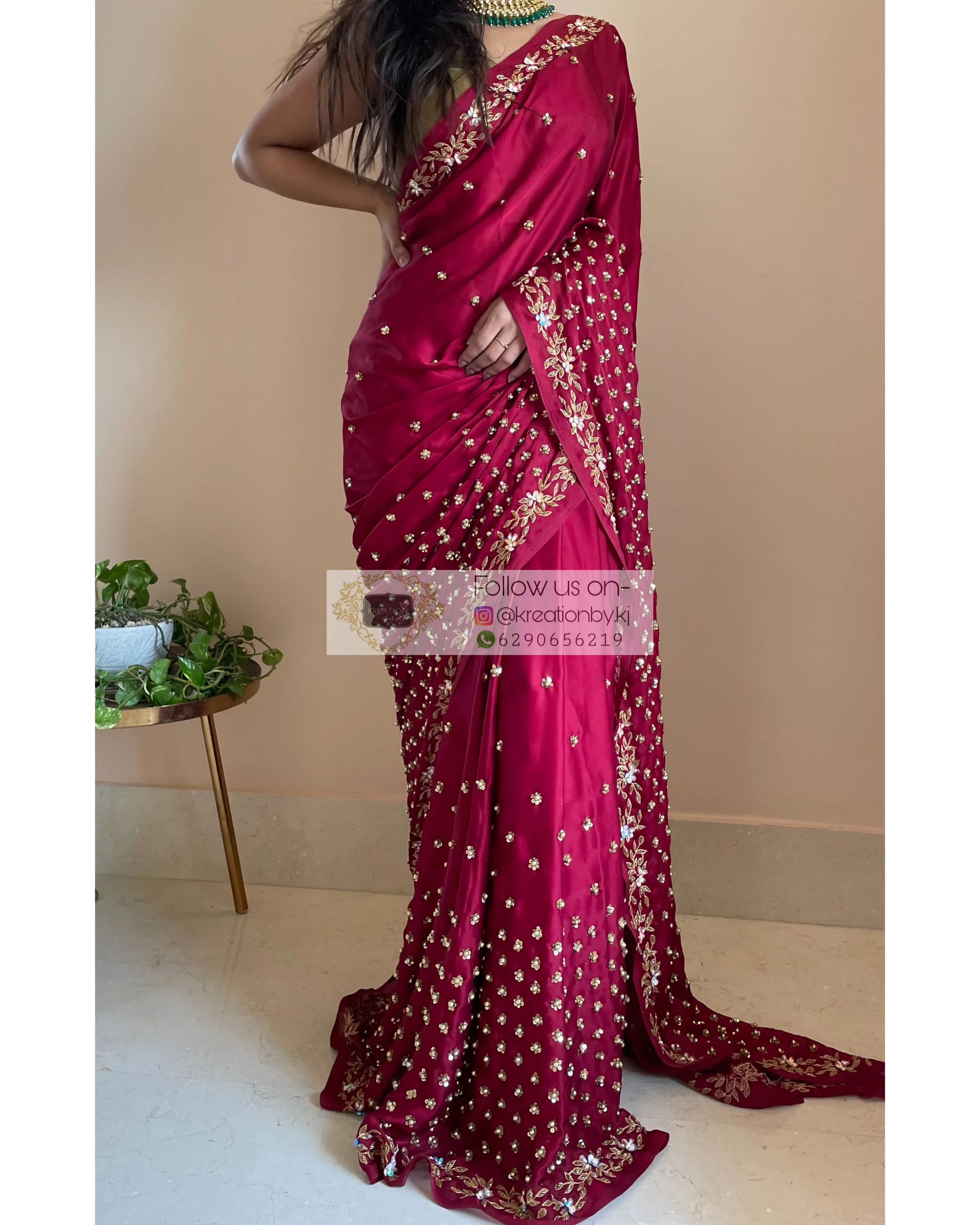 Maroon Crepe Silk Badan pe Sitare