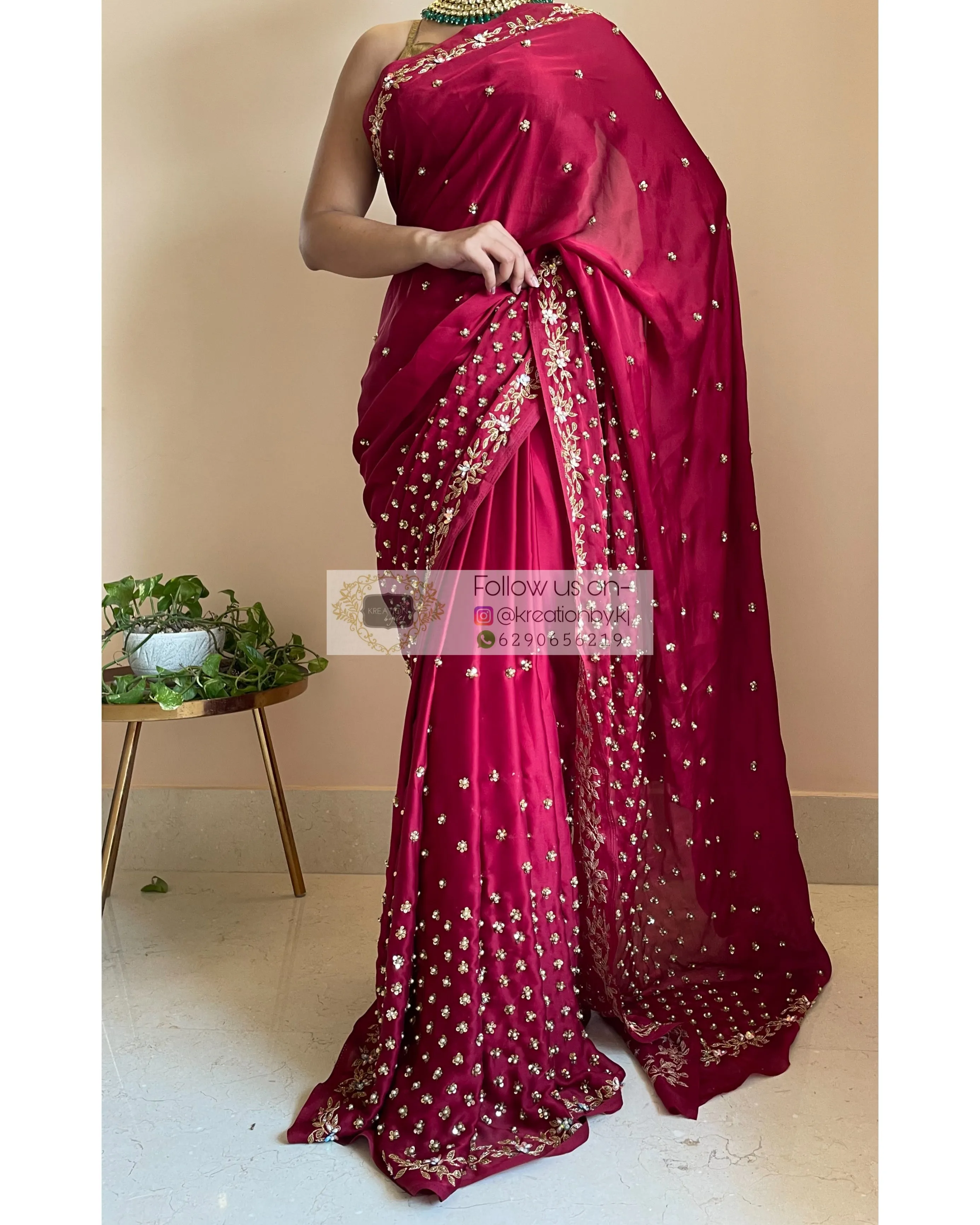 Maroon Crepe Silk Badan pe Sitare