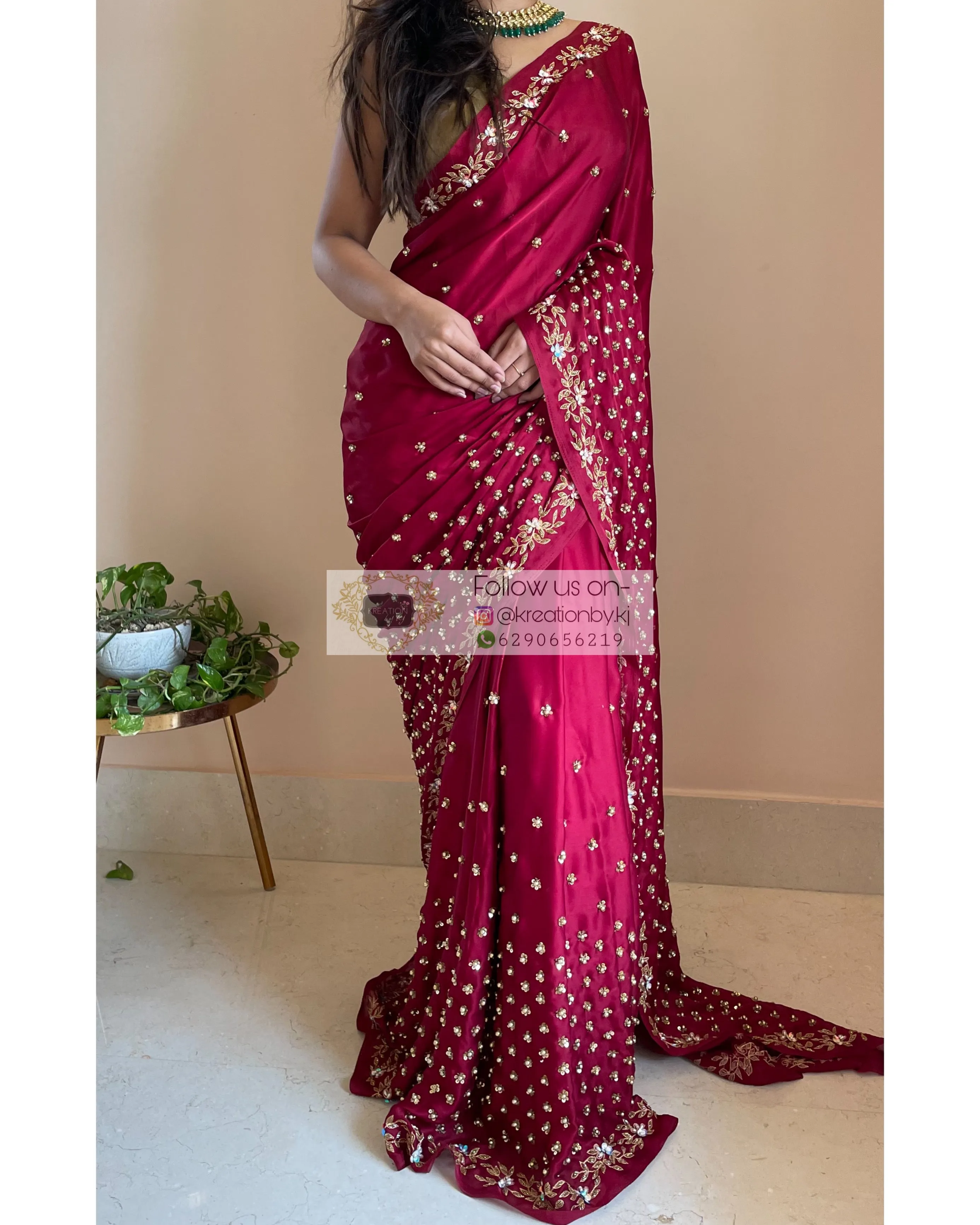 Maroon Crepe Silk Badan pe Sitare