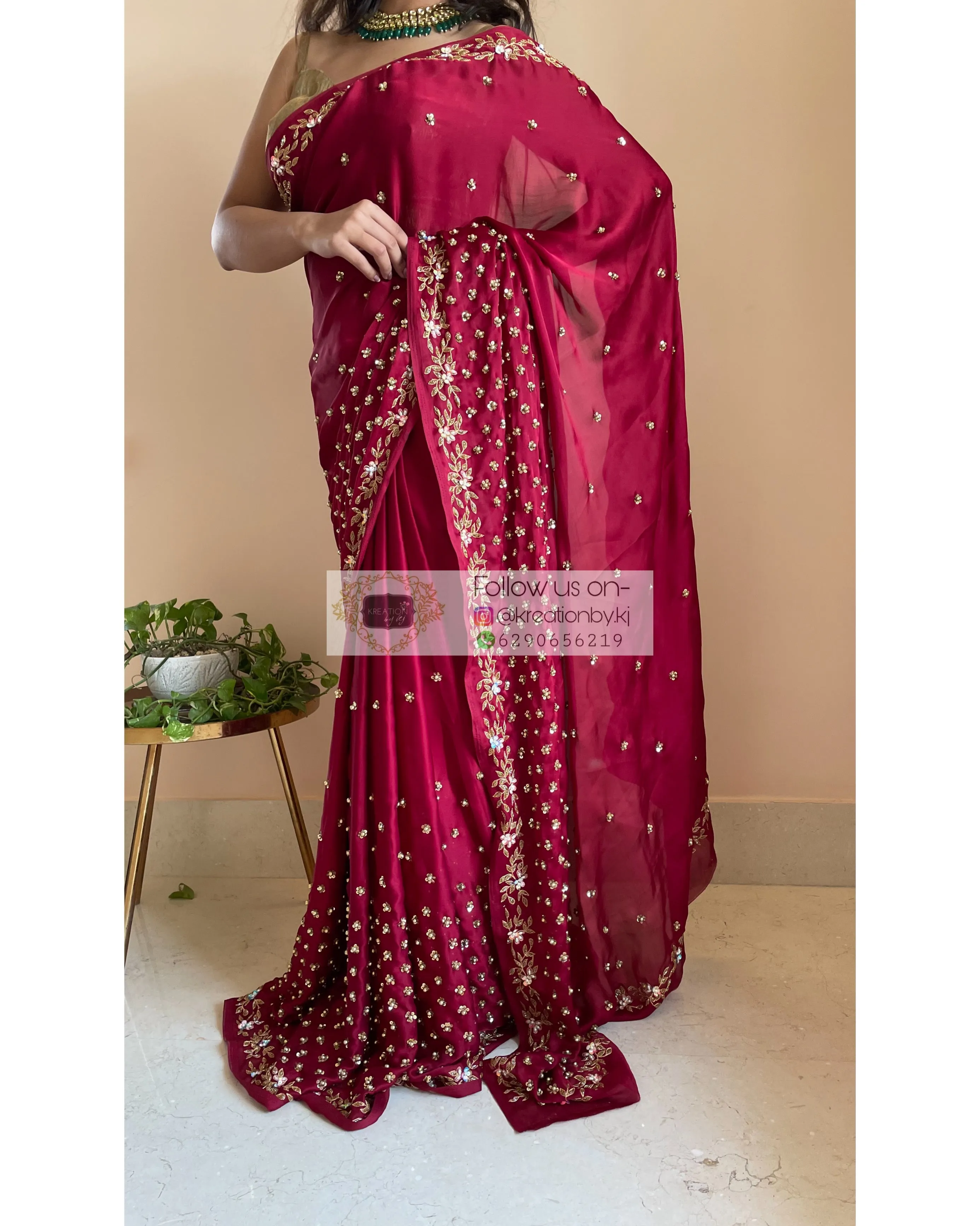 Maroon Crepe Silk Badan pe Sitare