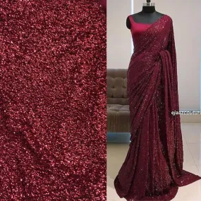 MAROON GEORGETTE EMBROIDERED SEQUENCE SAREE