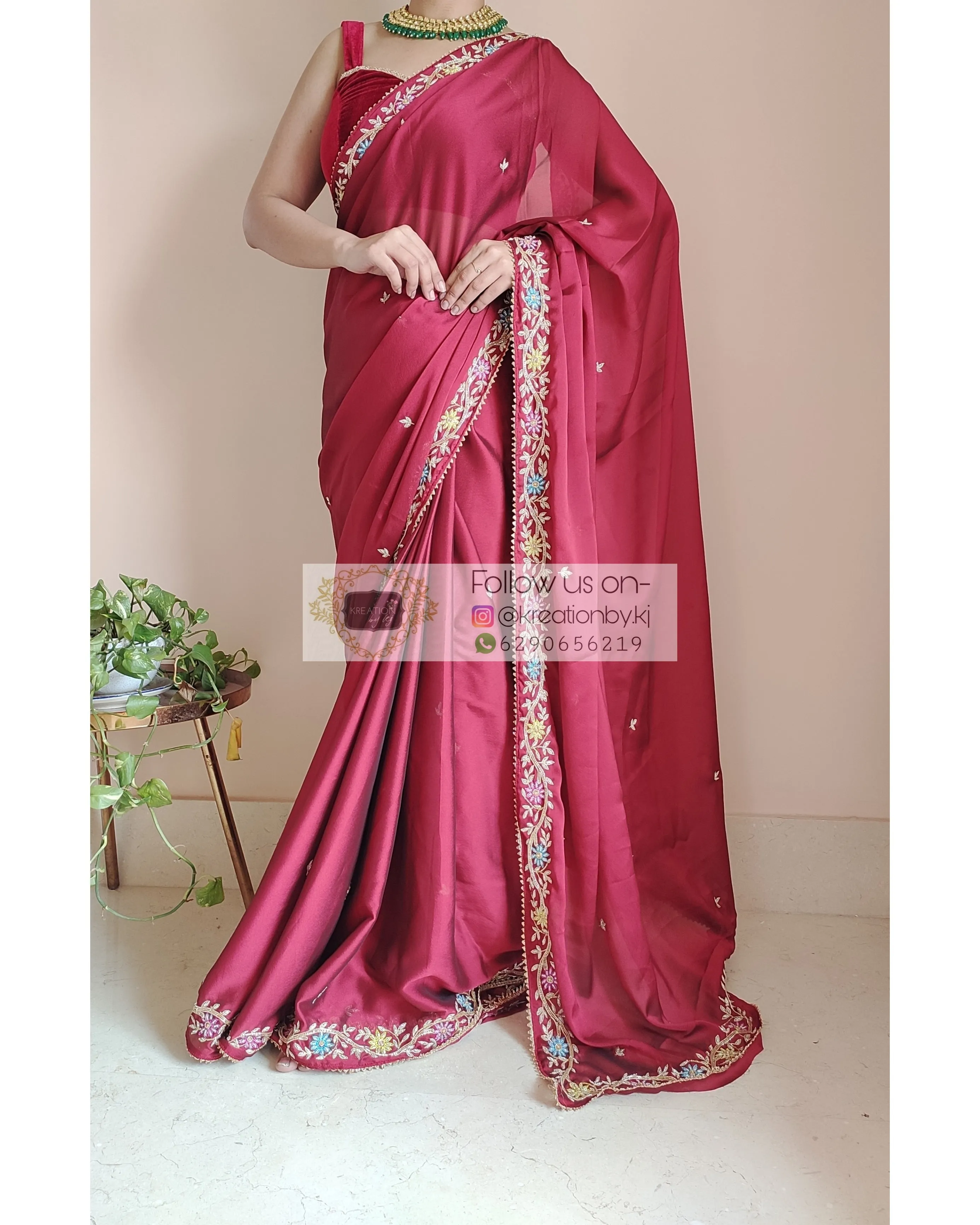 Maroon Georgette Zardozi Minakari Saree