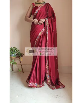 Maroon Georgette Zardozi Minakari Saree