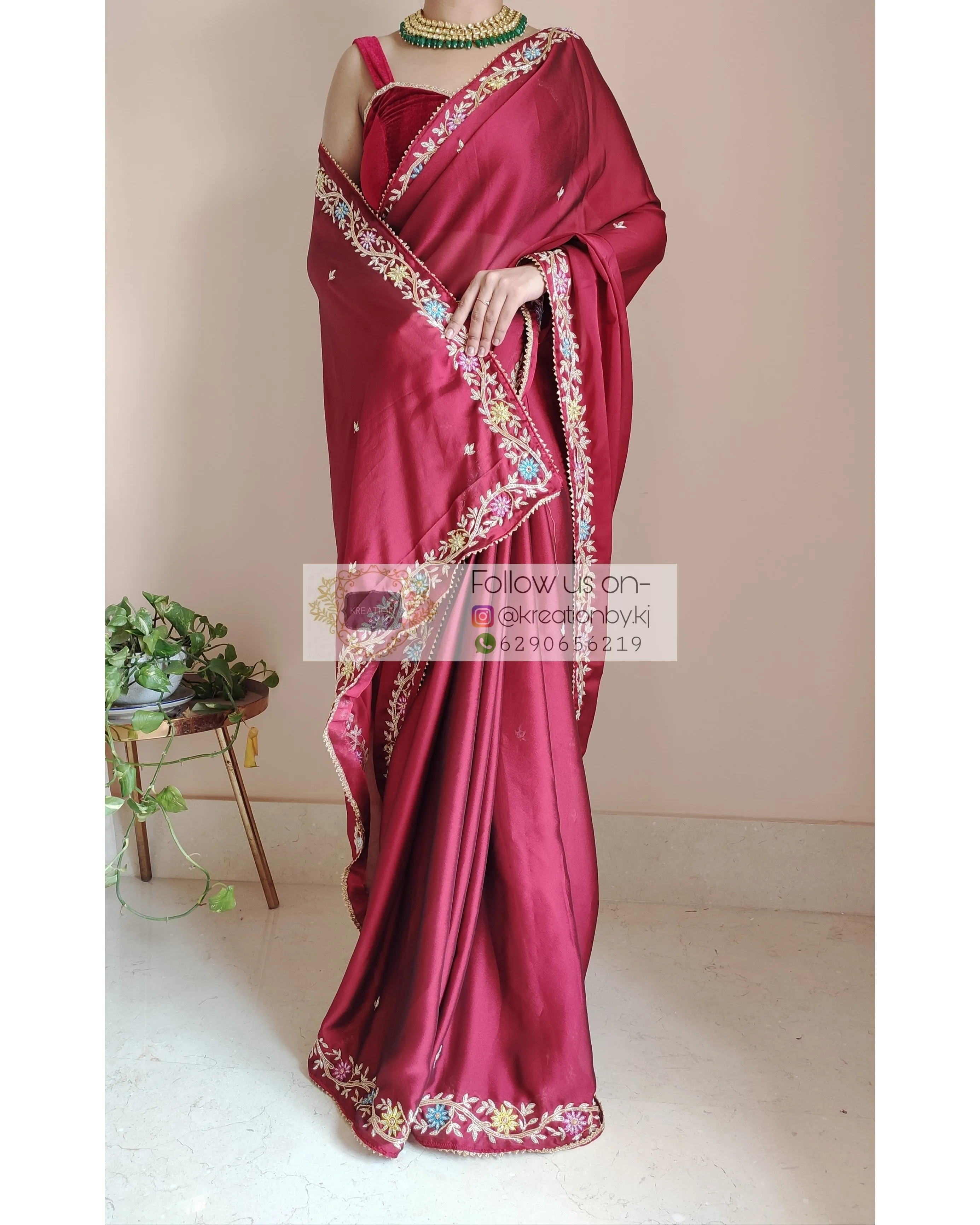 Maroon Georgette Zardozi Minakari Saree