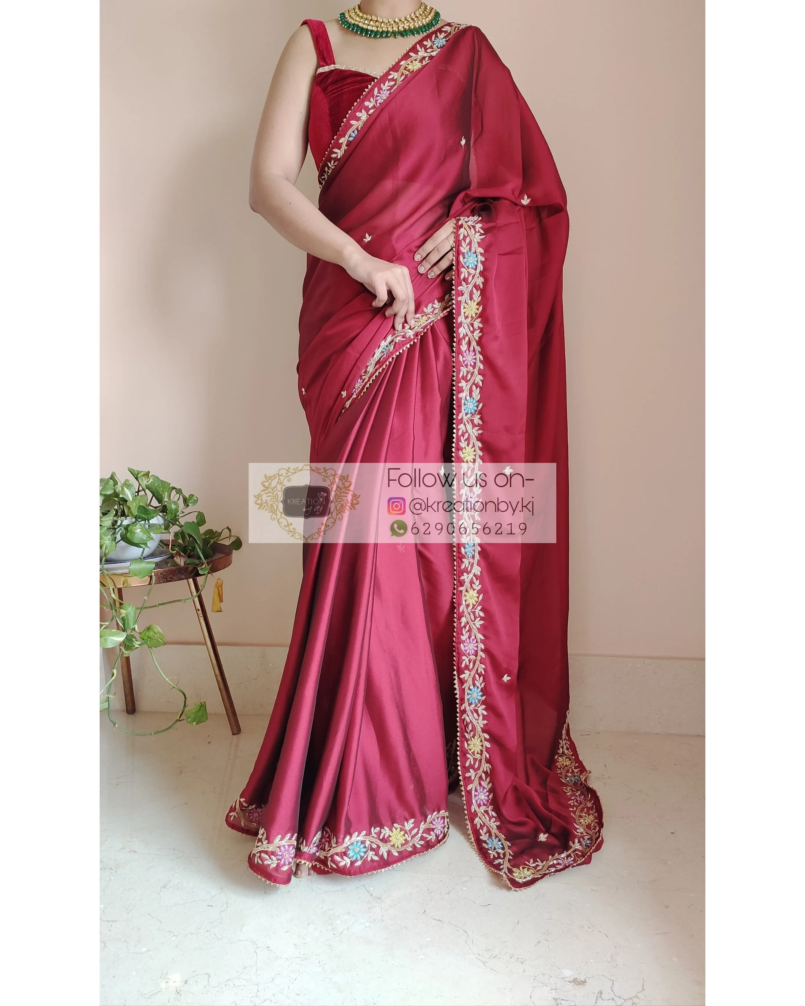 Maroon Georgette Zardozi Minakari Saree