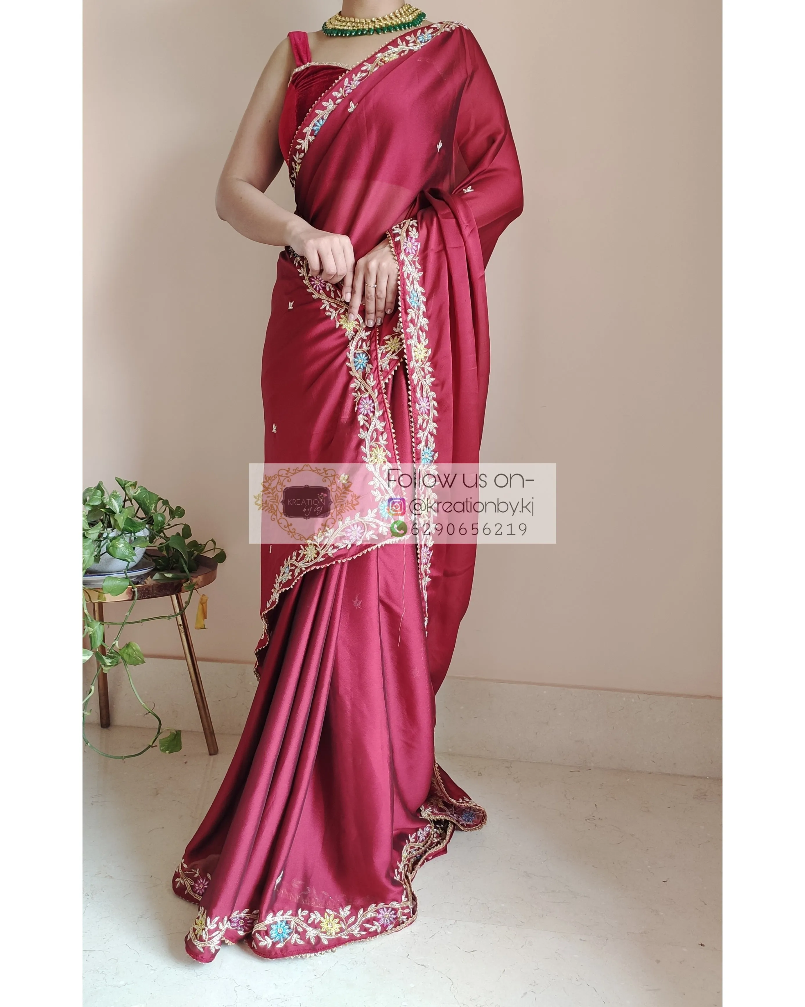 Maroon Georgette Zardozi Minakari Saree