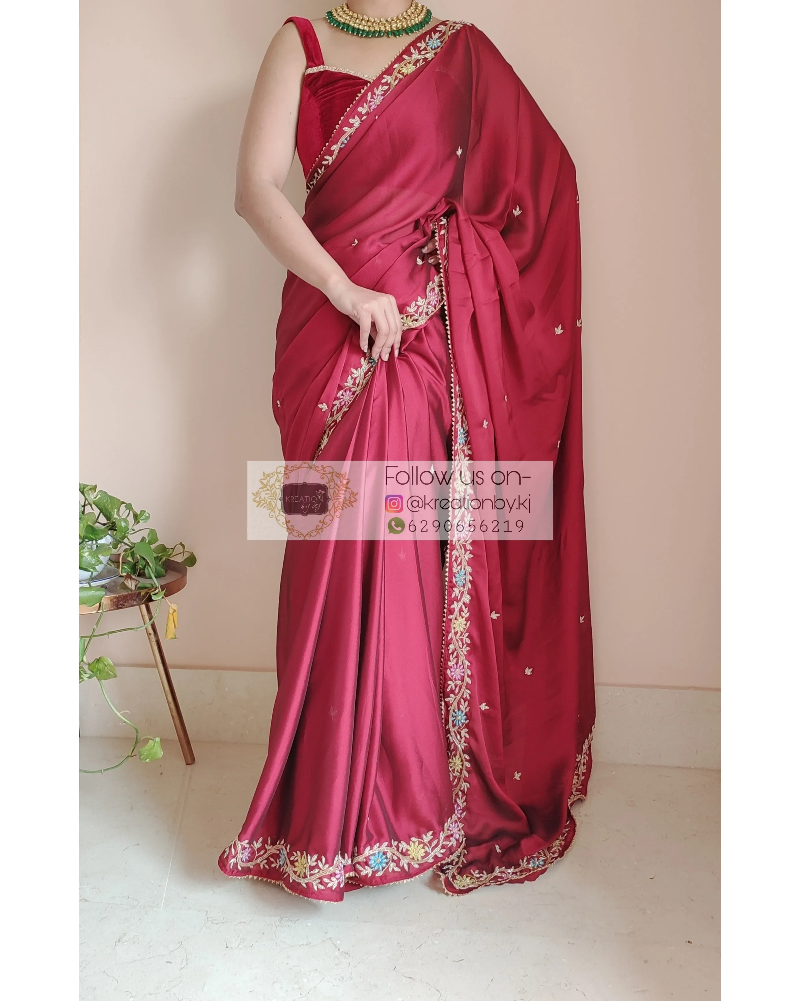 Maroon Georgette Zardozi Minakari Saree