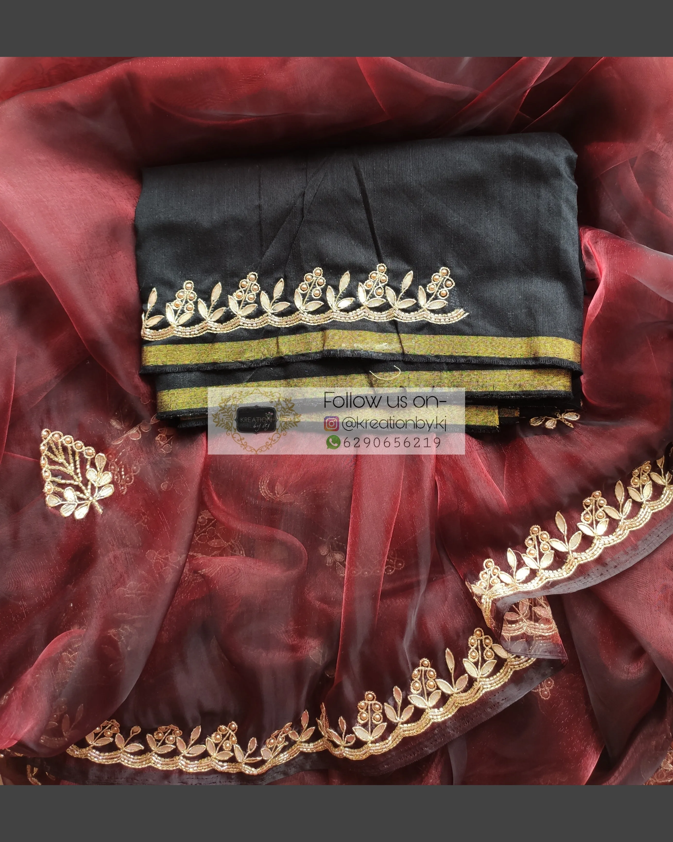 Maroon Glass Tissue Saree With Gota Patti Border