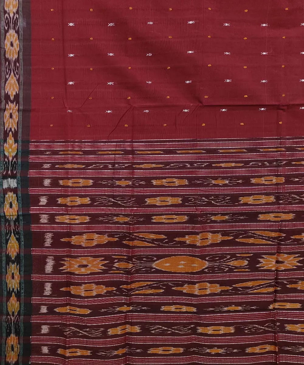 Maroon light green Cotton Handwoven Odisha Ikat Saree