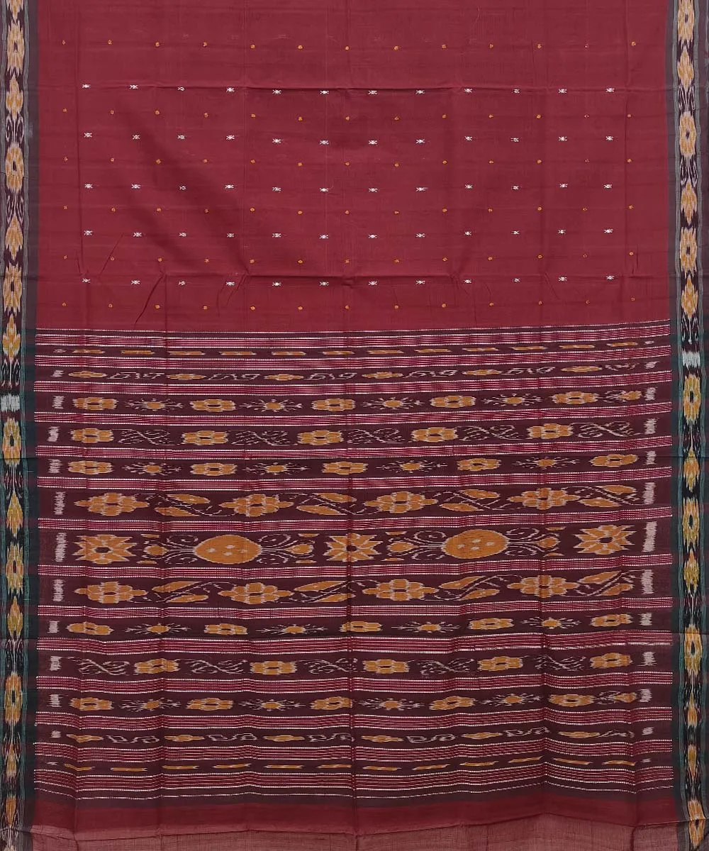 Maroon light green Cotton Handwoven Odisha Ikat Saree