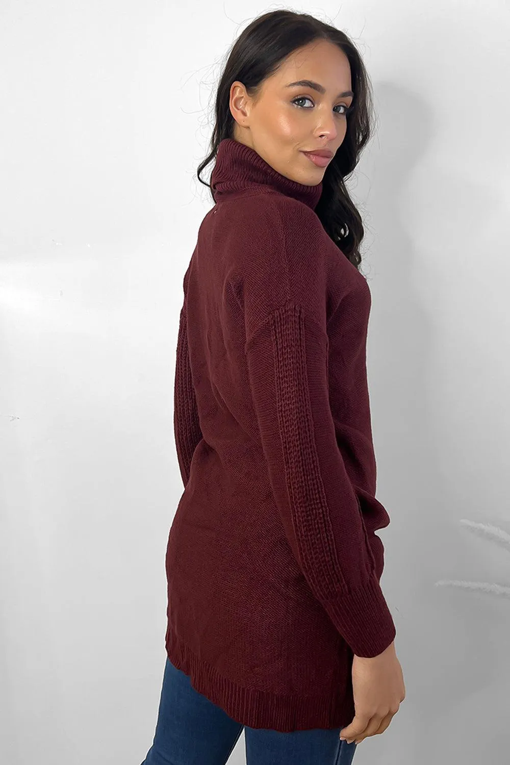 Maroon Turtle Neck Bodycon Knitted Dress