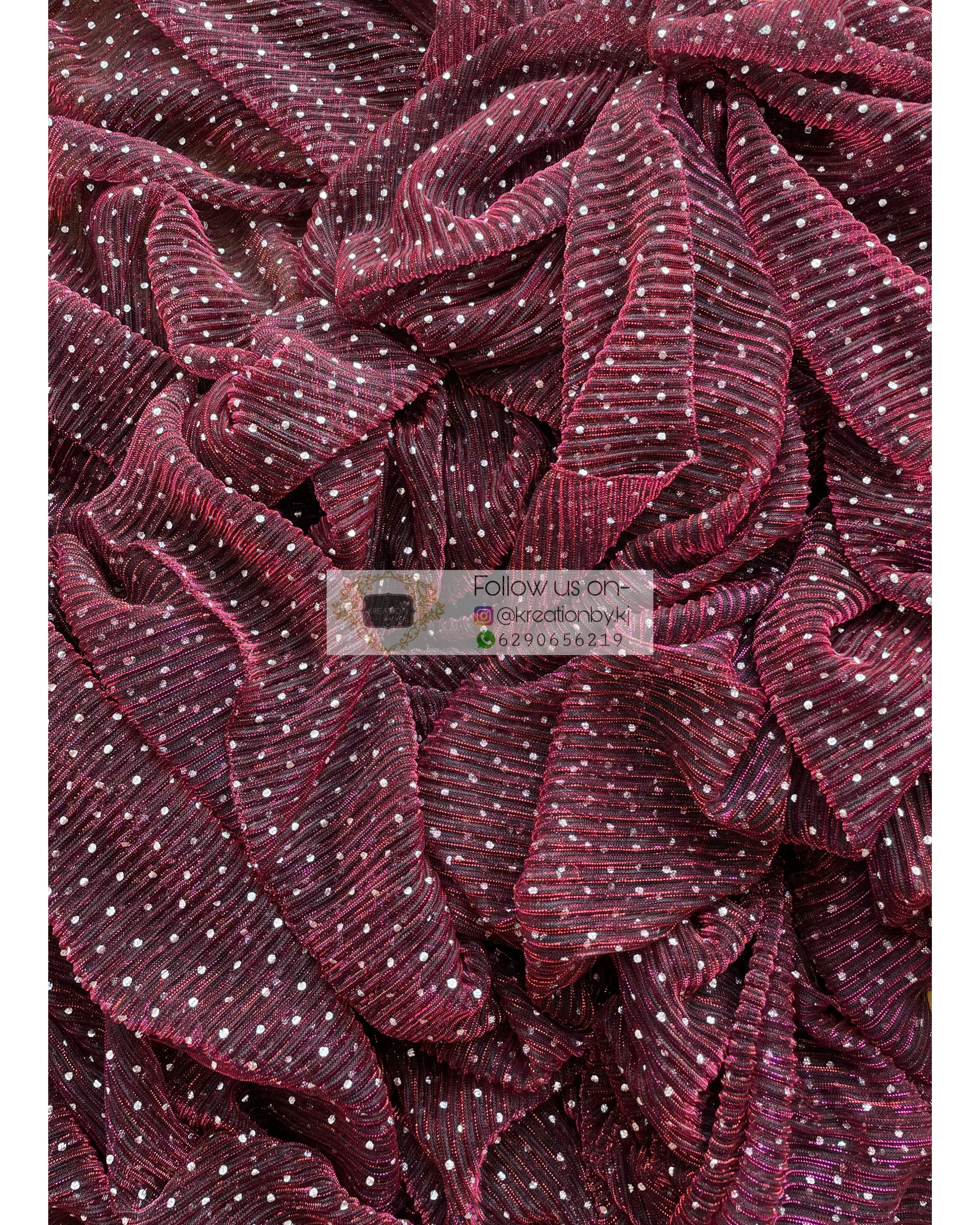 Maroon Wine Pleated Shimmer Saree