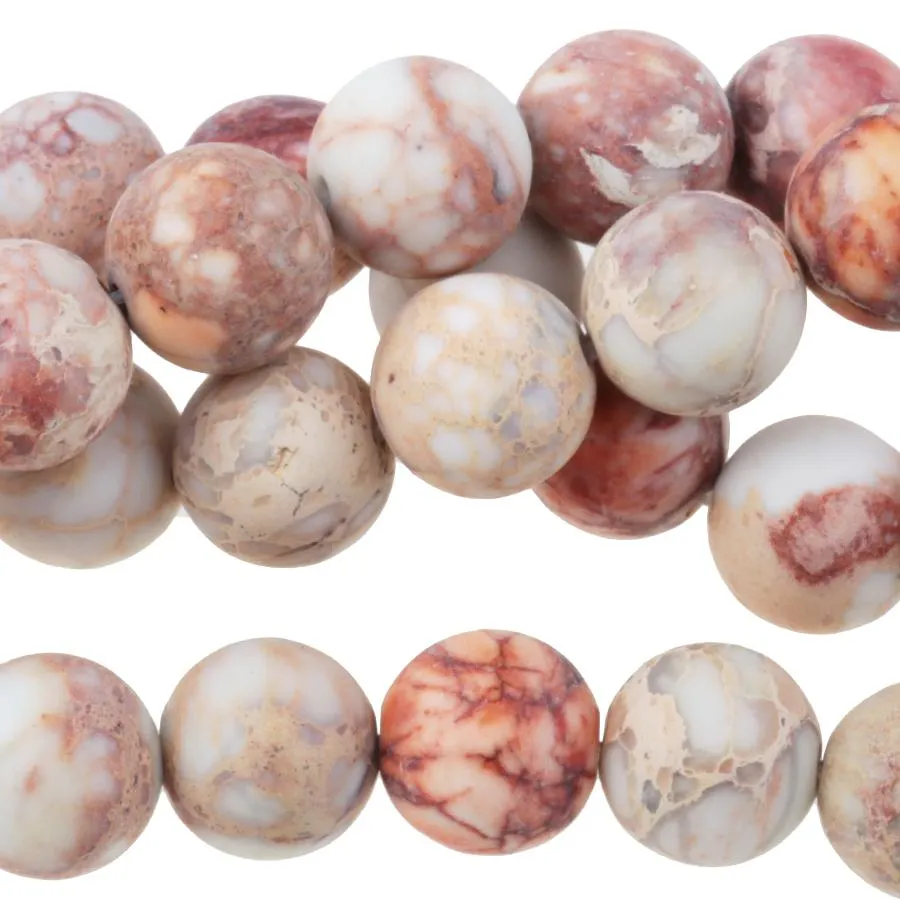 MATTE Natural White Impression Jasper 10mm Round - 15-16 Inch - CLEARANCE