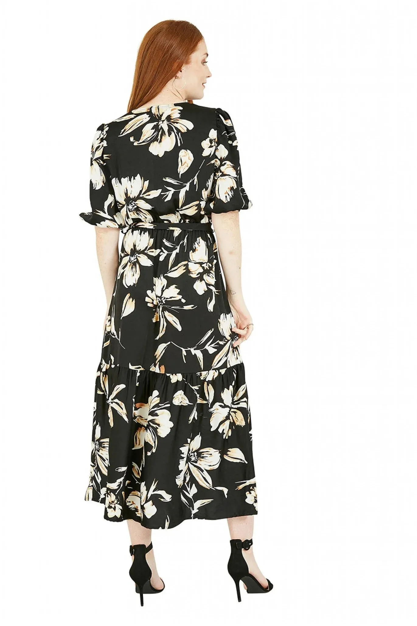 Mela London Black Floral Wrap Midi Dress