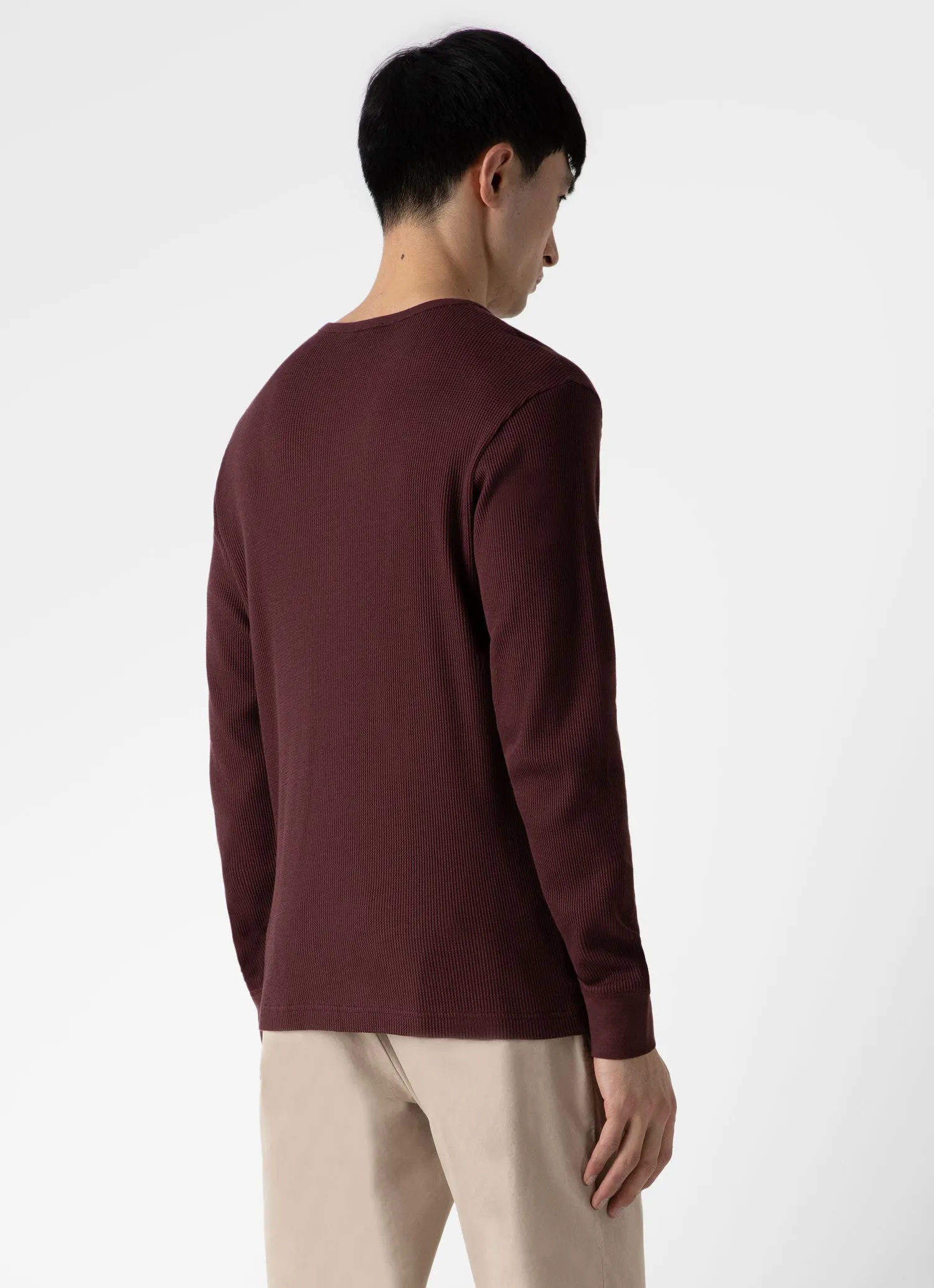 Men's Long Sleeve Waffle Henley in Maroon