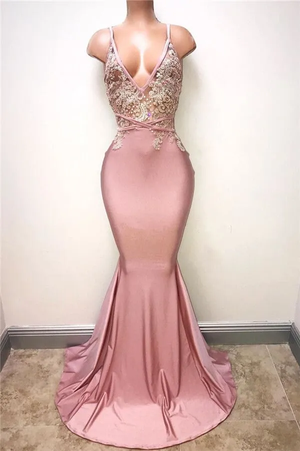 Mermaid Prom Gown with Delicate Lace Details and Spaghetti Straps