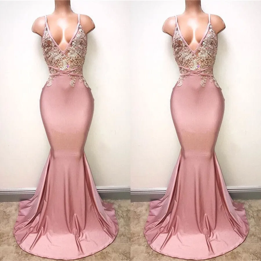 Mermaid Prom Gown with Delicate Lace Details and Spaghetti Straps