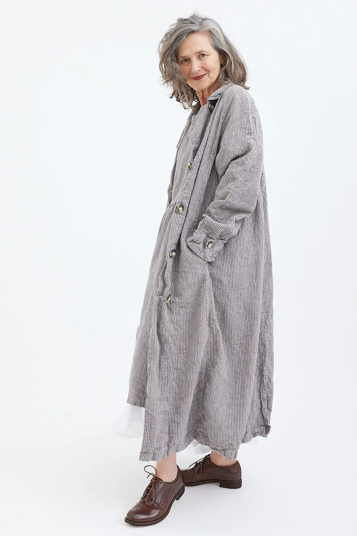 Metta - 1915 Duster - Pebble Grey Stripe Linen