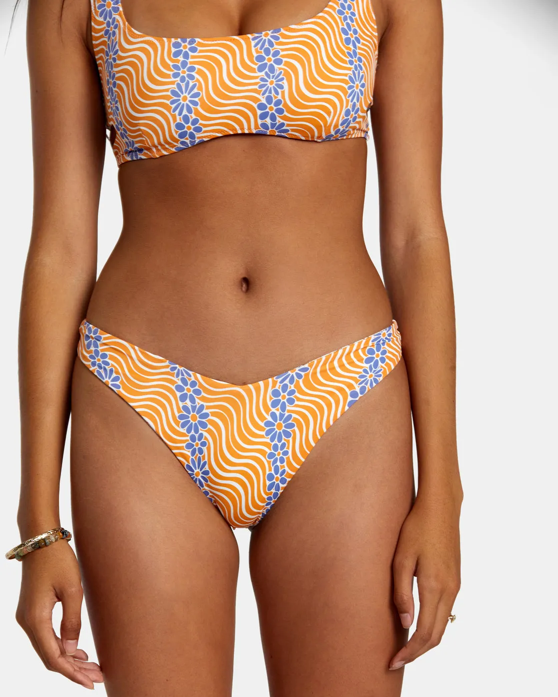 Micro Magic Reversible High Leg Bikini Bottoms - Tangerine