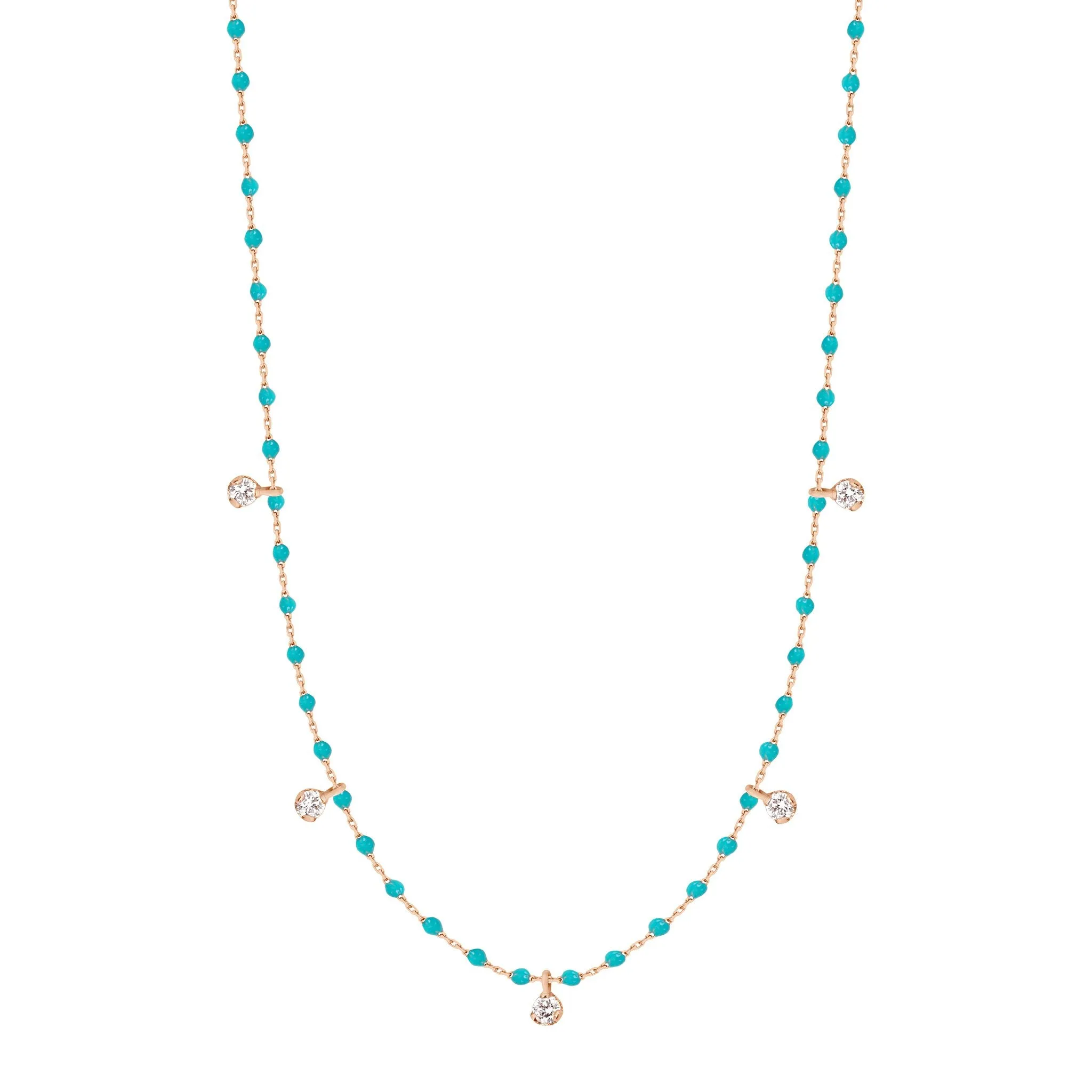 Mini Gigi Turquoise Green necklace, Rose Gold 5 diamond, 21.7"