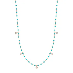 Mini Gigi Turquoise Green necklace, Rose Gold 5 diamond, 21.7"