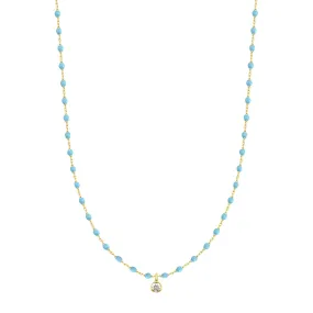 Mini Gigi Turquoise necklace, Yellow Gold 1 Diamond, 15.7"