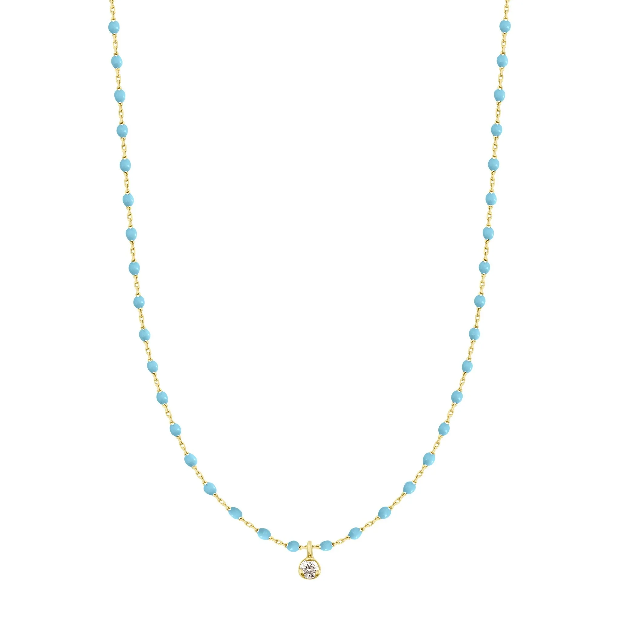 Mini Gigi Turquoise necklace, Yellow Gold 1 Diamond, 15.7"