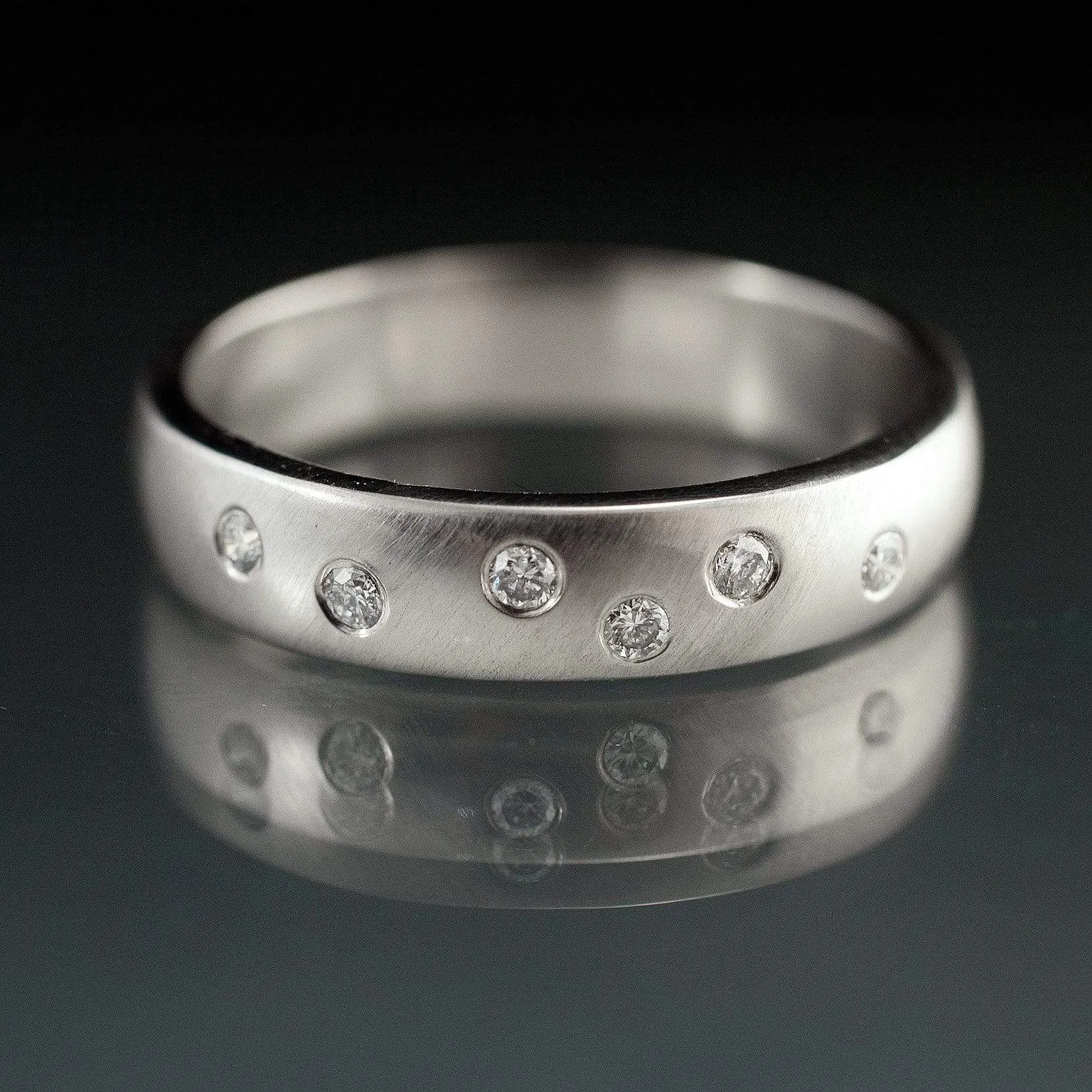 Moissanite Wedding Ring, Random Moissanite Flush Set Band