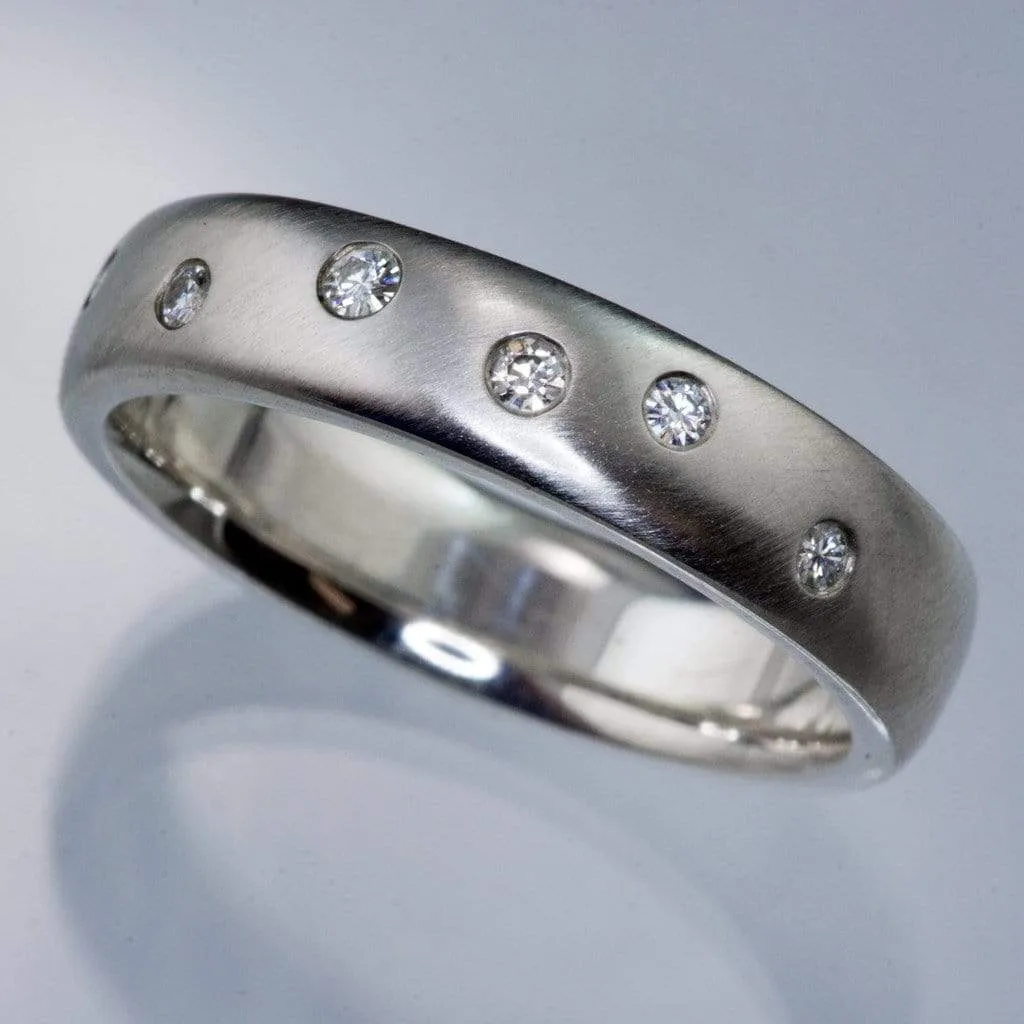 Moissanite Wedding Ring, Random Moissanite Flush Set Band