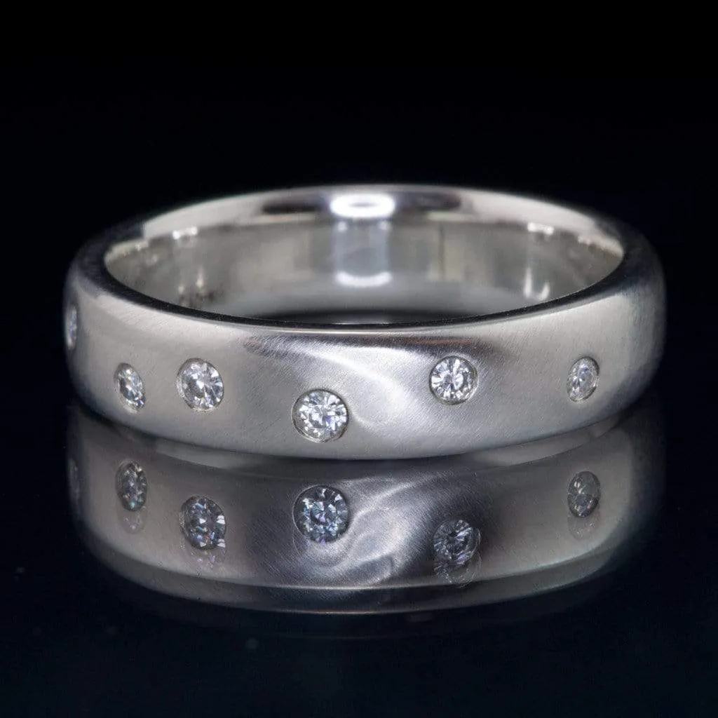 Moissanite Wedding Ring, Random Moissanite Flush Set Band